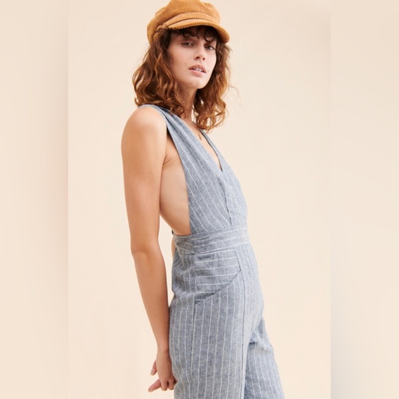 FREE PEOPLE CURRENT AIR  STRIPED OPEN BACK JUMPSUIT BLUE SIZE L NWT - Picture 6 of 12